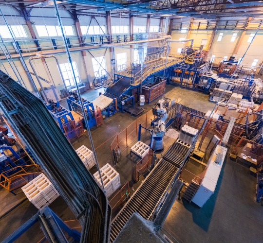 Birdseye view of warehouse and production lines